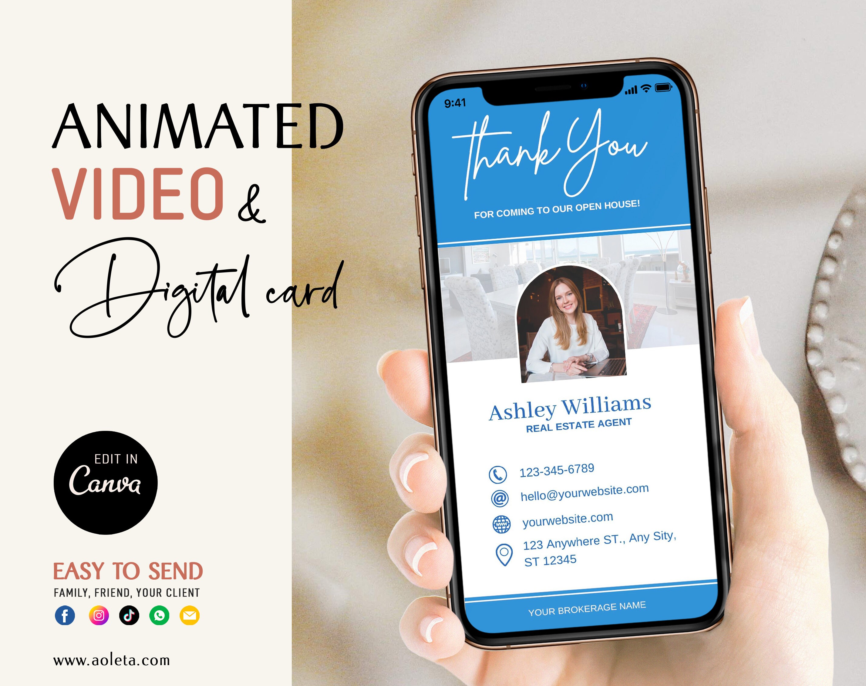 Digital Thank You Card Template Canva Open House Thank You - Etsy