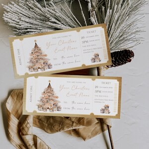 Event ticket template, christmas gift surprise concert ticket, show christmas event ticket, gift voucher with christmas tree, 2023xmas