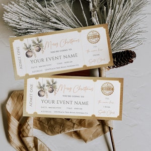 Fake show christmas event ticket template, christmas gift certificate, special delivery from the North Pole custom, holiday invitate ticket