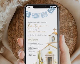 Bautizo digital invitación niño niña en español, editable electronic baptism text mexican invitation, christening invite in spanish - C341
