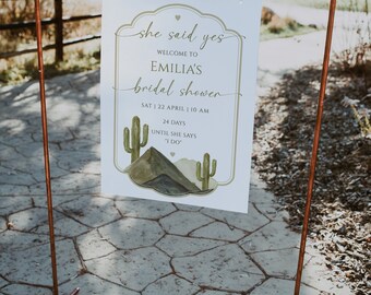 Bohemian desert bridal shower welcome sign printable, watercolor cactus bridal shower welcome poster, minimalist green wedding signs -C138