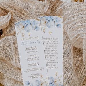 Prayer card with light blue flowers baptism for boy in spanish printable, tarjeta de oración bautizo niño boho en español, mi bautizo -C041