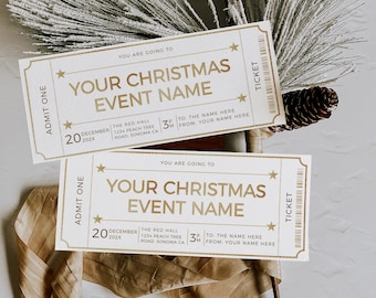 Editable gift certificate for events, christmas surprise event ticket, movie ticket template, concert gift, christmas event fake show ticket