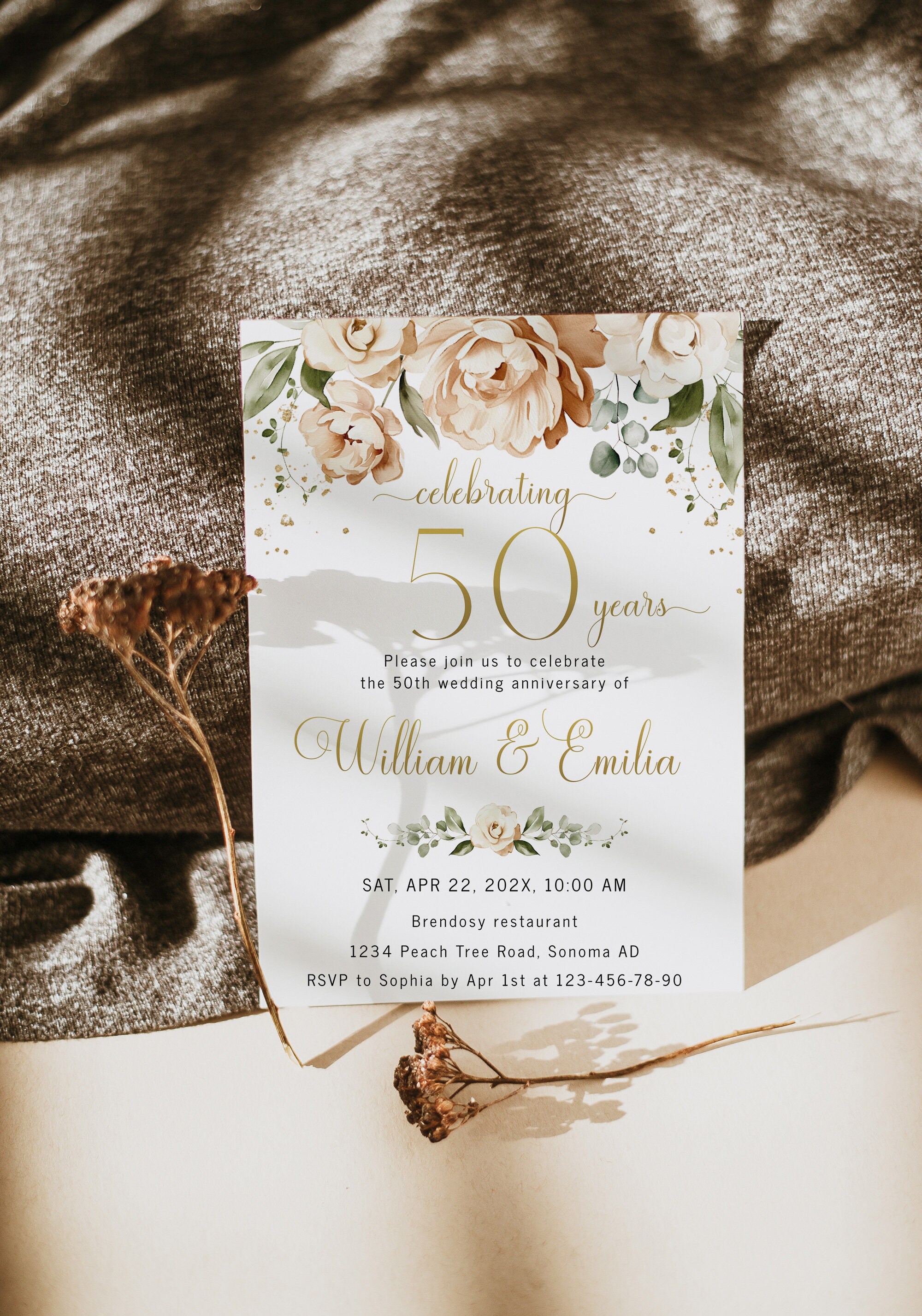 Surprise Party Golden 50th Wedding Anniversary Invitation