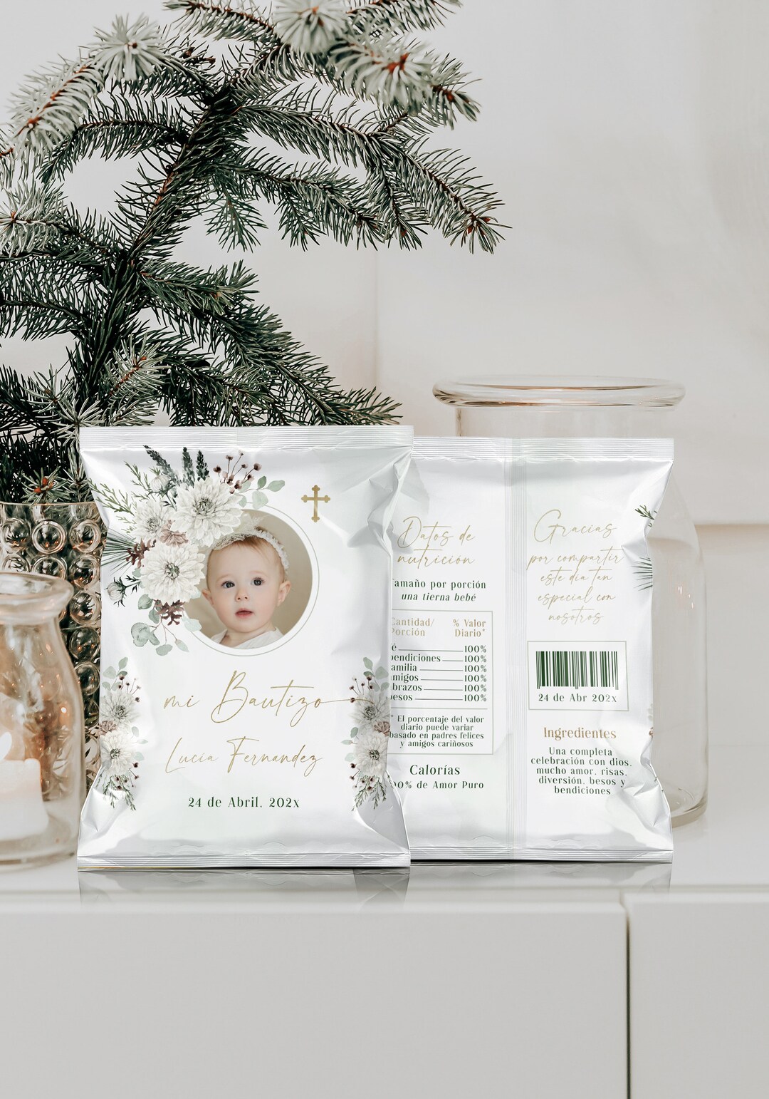 Mi Bautizo Snacks Treat Bags Baptism Favors in Spanish Printable, Green ...