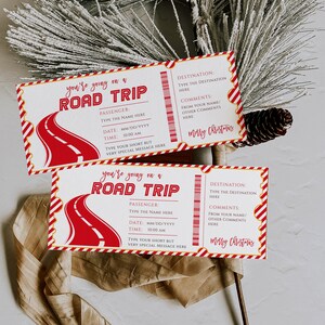 Road trip christmas voucher, surprise travel trip gift certificate template, vacation by car, weekend away road trip, holiday gift coupon