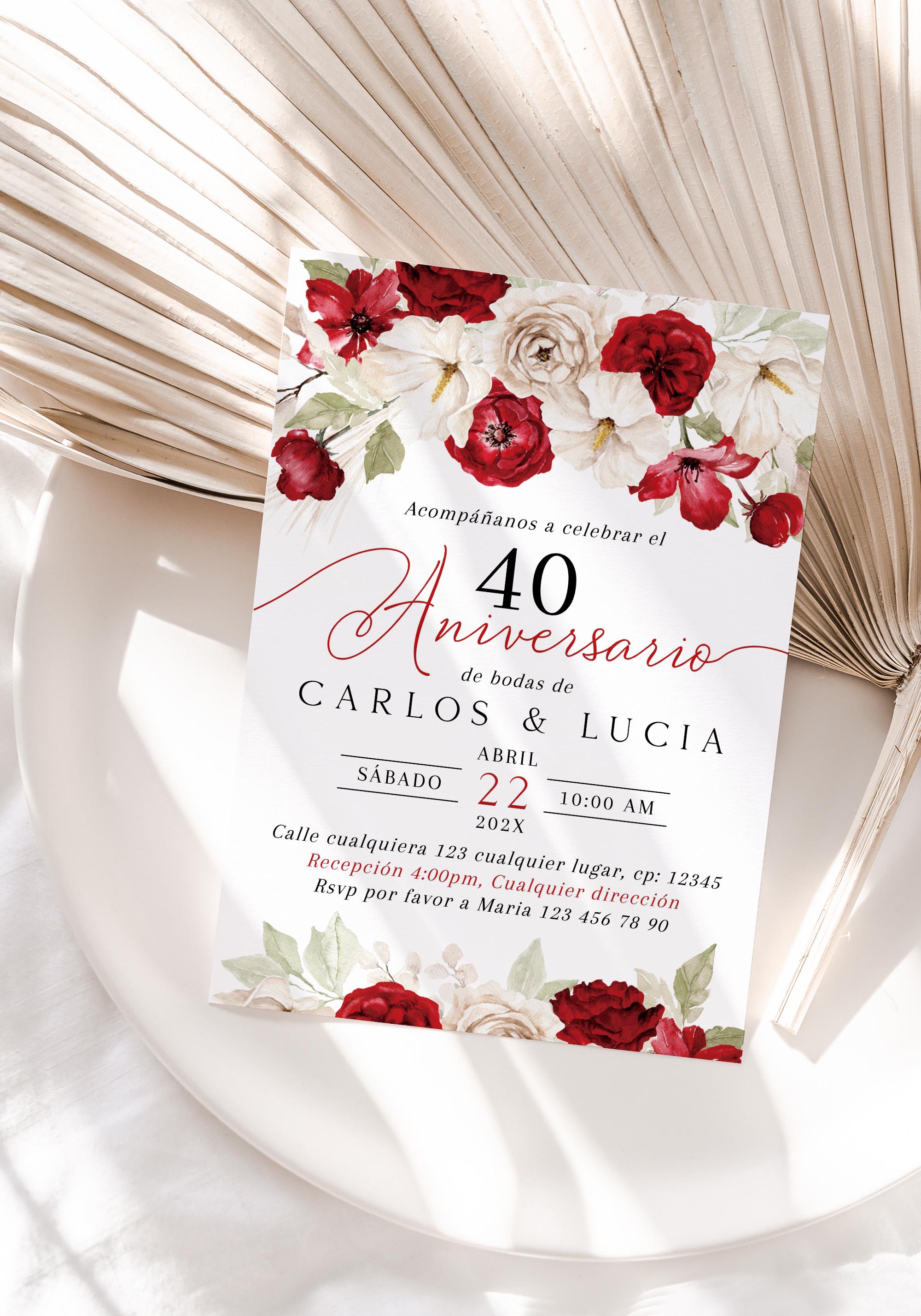 Wedding Invitation Template Red Spanish - Etsy, image size:2000x2855