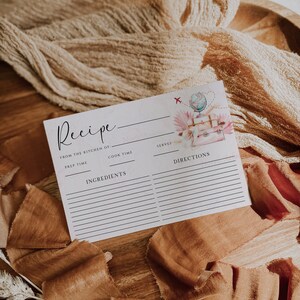 Travel Miss to Mrs bridal shower recipe card template, recipe card suitcases & globe, modern travel theme wedding shower recipe insert -C265