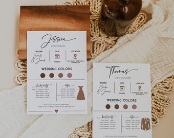 Bridesmaid info card template, minimal groomsmen infographic, wedding info card, bridal party info card, modern proposal info card -Cw002