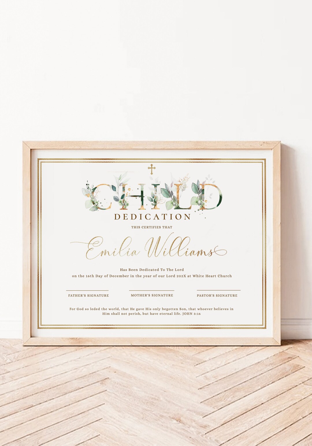 Dedication Certificate Baptism Template, Church Certificate, Gold ...