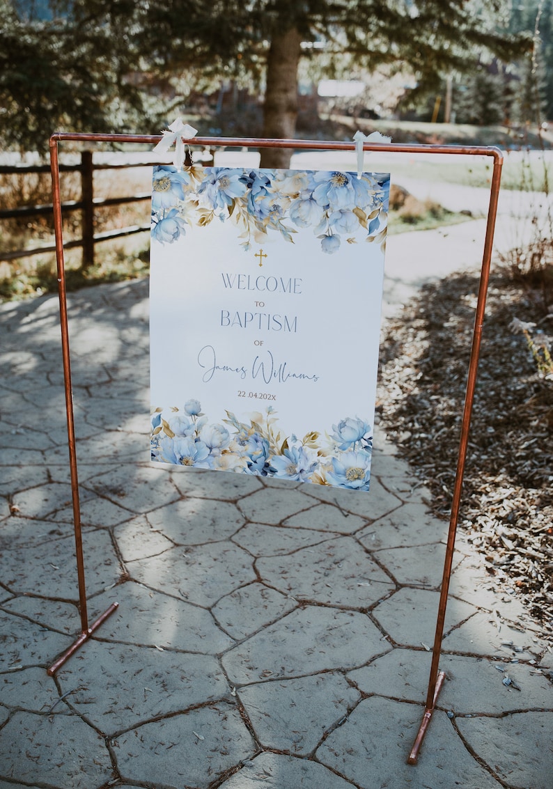 Boho Board, Baptism Sign Boy, Light Blue Watercolor