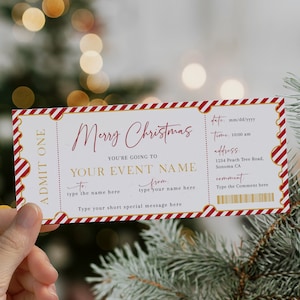 Merry Christmas gift ticket, christmas event ticket template, winter concert ticket custom invite, surprise trip ticket gift holiday DIY