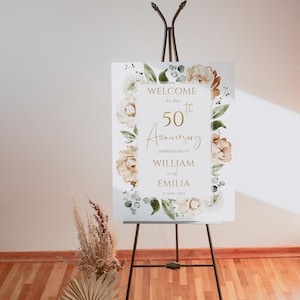 50 Years wedding anniversary welcome sign template, golden anniversary poster, celebrating 50 years, 50th anniversary decoration sign -C191