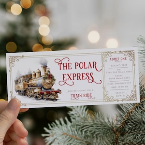 Polar Express christmas surprise gift certificate template, travel road trip gift voucher, weekend away road trip, trip gift, christmas 2023