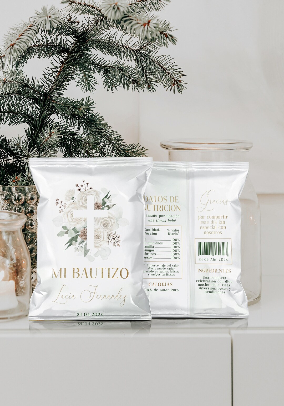 Bautizo Chip Bag Spanish, Potato Christening Chip Pack Printable, Green