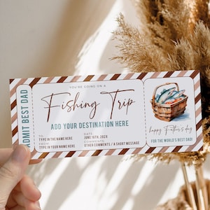 Fishing gift certificate template, father's day fishing trip ticket, dad gift from son, fishing vacation ticket, experience day trip voucher