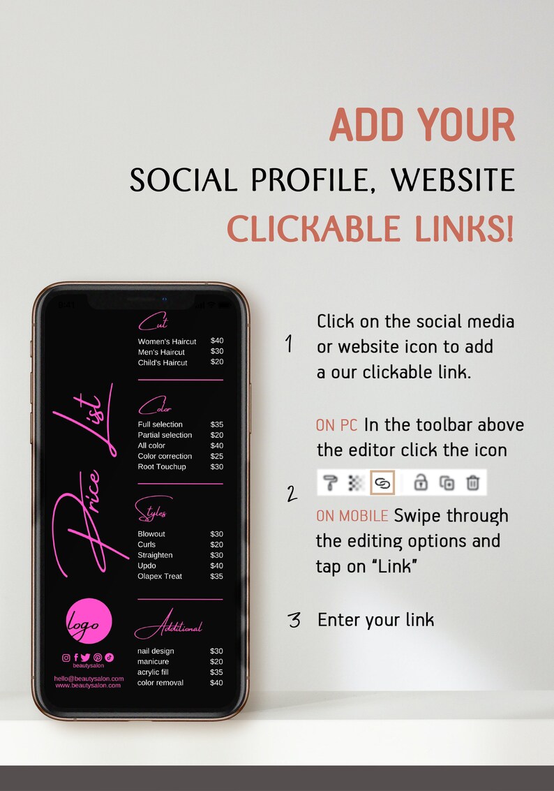 Digital Price List Template Editable Service List Social Etsy