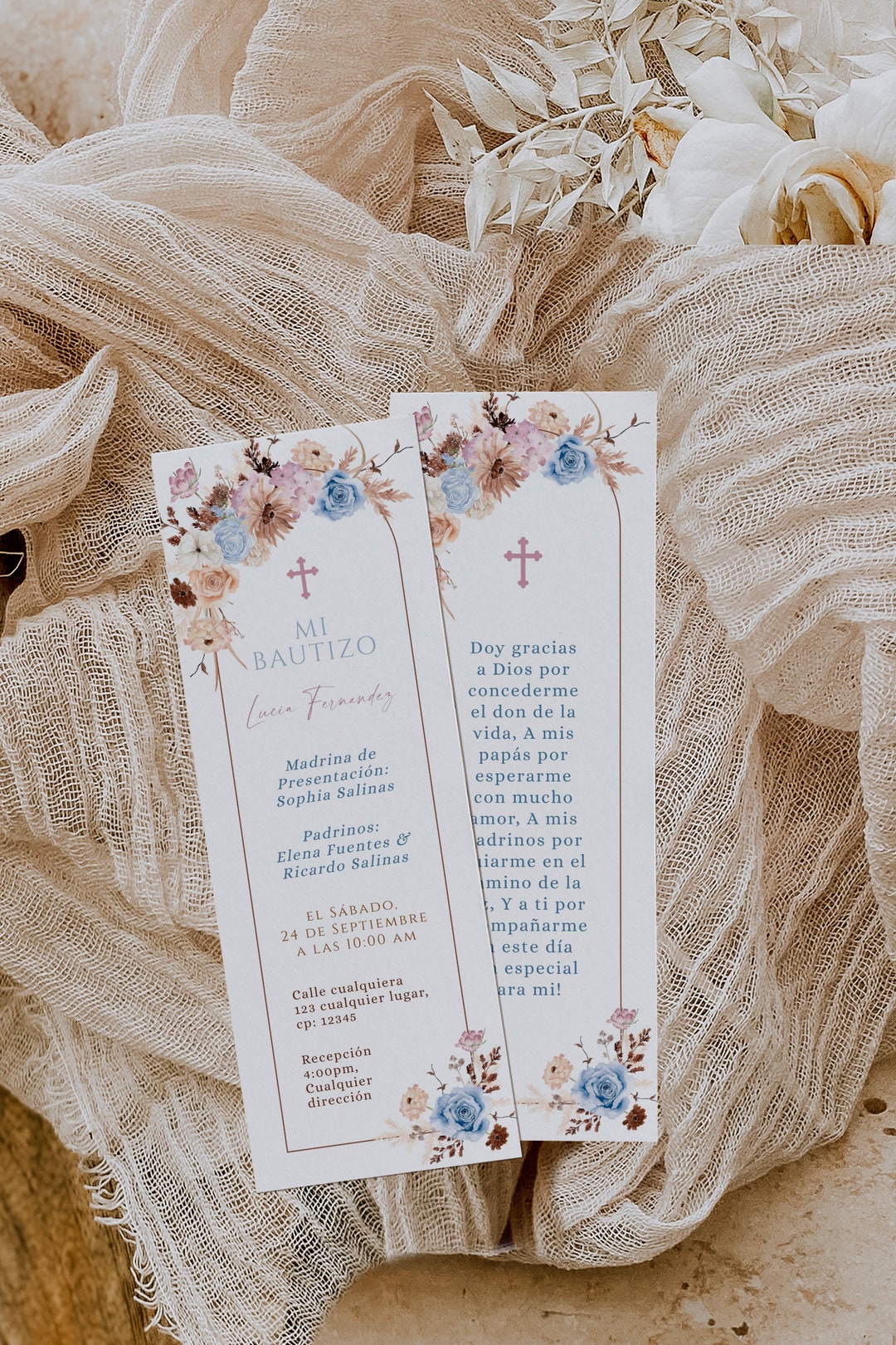 Prayer Card With Colorful Fall Flowers Spanish Printable, Boho Baptism ...
