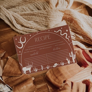 Rustic terracotta tone bridal shower recipe card printable, minimalist recipe card western decoration, desert ranch cookbook card - C227