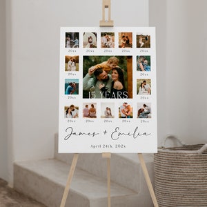 Fifteen years anniversary photo collage, 15th wedding anniversary collage template, custom couple gift, minimalist picture collage - C359
