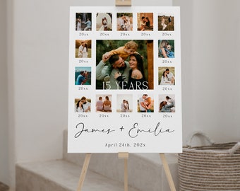 Fifteen years anniversary photo collage, 15th wedding anniversary collage template, custom couple gift, minimalist picture collage - C359