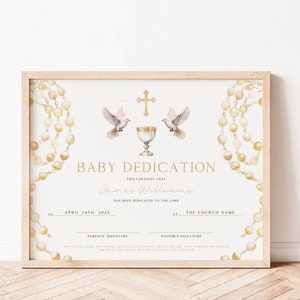 Baby boy girl Dedication Certificate template, christening certificate with neutral ivory colors & golden letters, dedication keepsake -C308