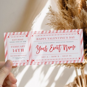 Present coupon any event occasion, editable event Valentines Day gift ticket, modern red gift ticket, Valentines Day concert ticket surprise