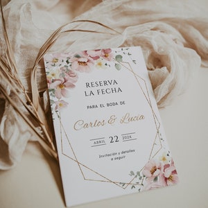 Save the date wedding invitation in spanish, moderno mínimo reserva la fecha de boda para imprimir, flowers wedding date announcement -C180