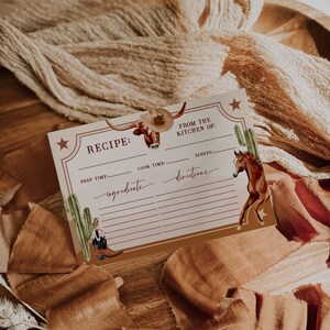 Western bridal shower recipe card template, cowgirl boots and cowboy hat recipe card, ranch rodeo recipe card  insert, desert wedding - C228