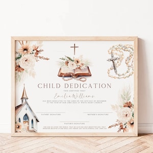 Editable Child Dedication certificate, terracotta boho baby boy girl dedication certificate, dedication keepsake, church certificate - C314
