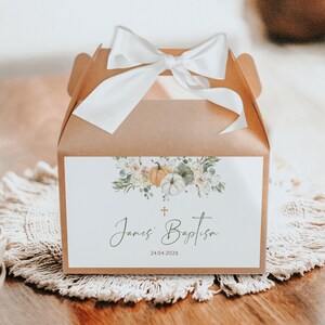 Editable Fall Theme Gable Box Label Gift for Baptism Boy: Boho, Colored Autumn Pumpkins, Flowers (Digitаl Download)-C43