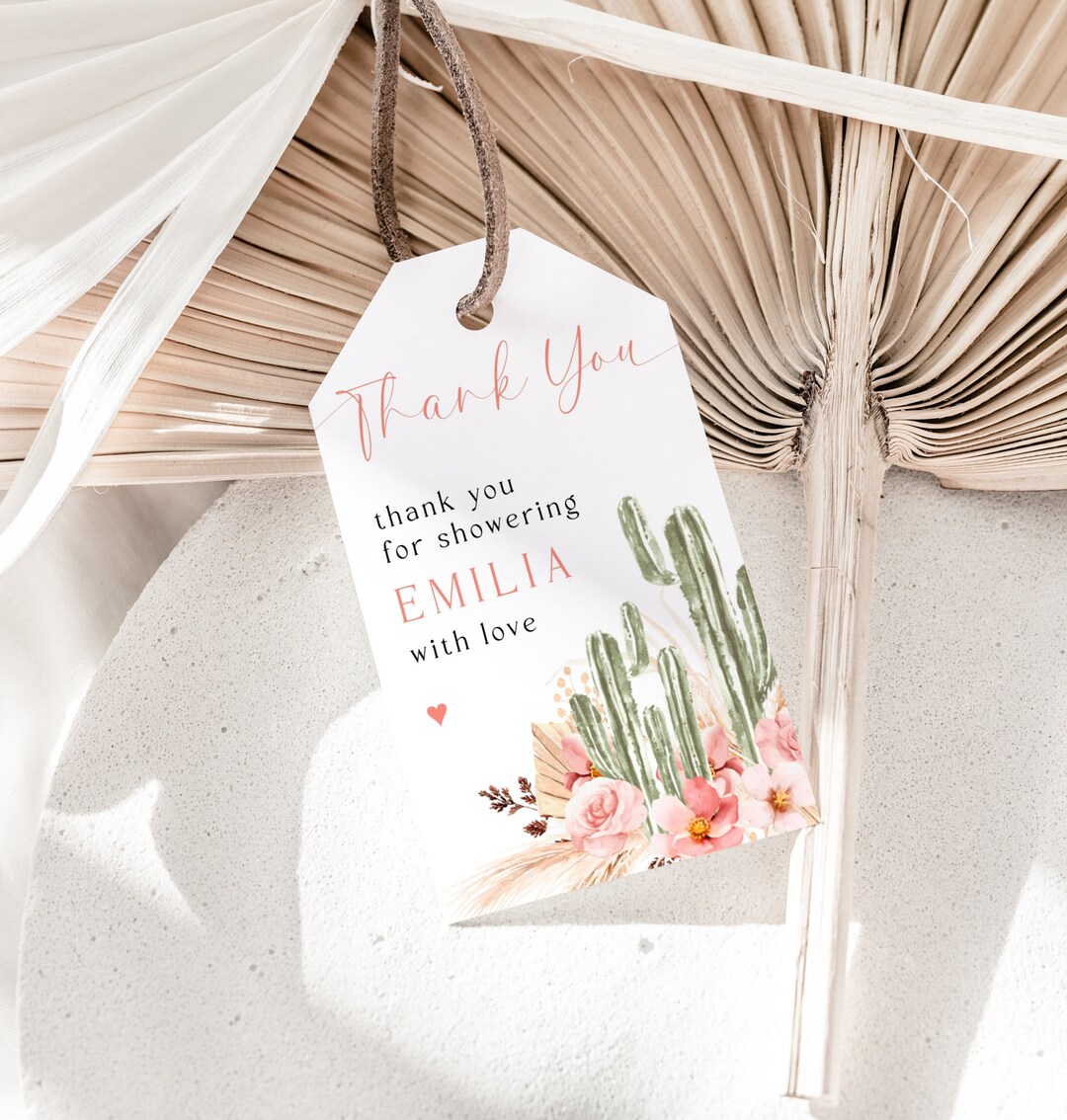 Editable Bridal Shower Favor Tag, Boho Floral and Cacti Thank You Tags ...