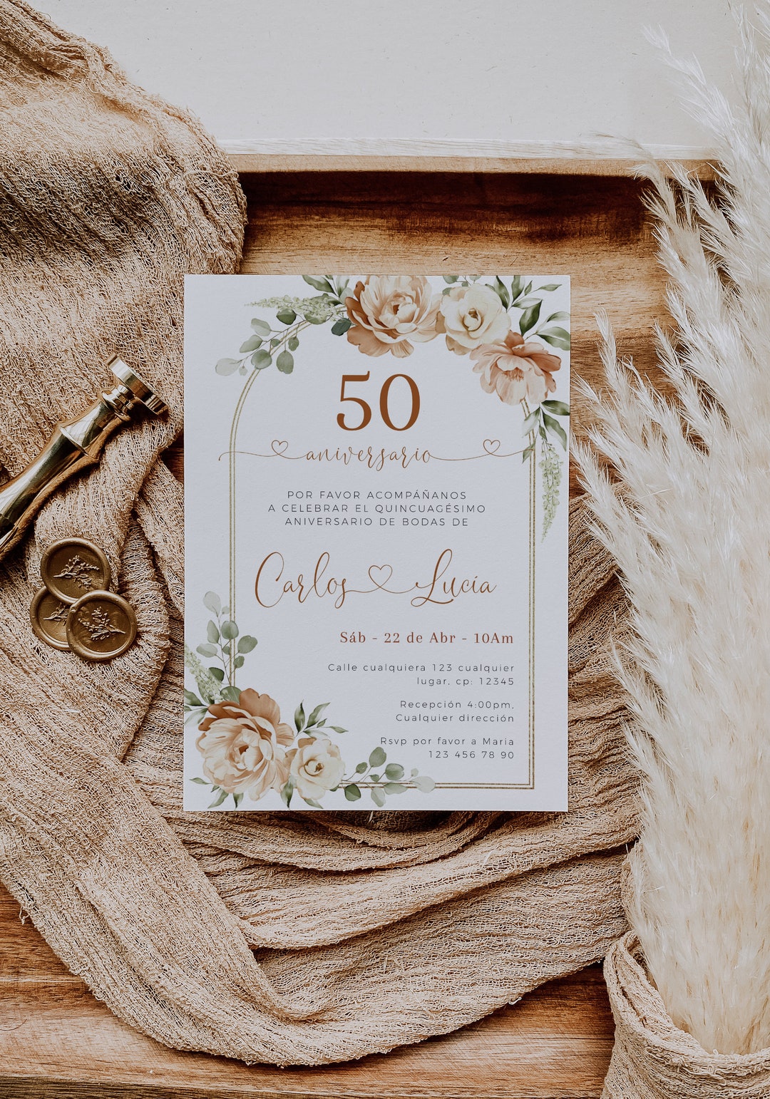 Spanish 50th Wedding Anniversary Invite Template, Invitación 50 ...