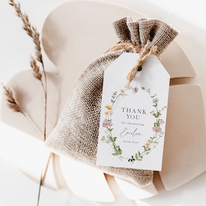 Minimalist colorful flowers decor thank you showering tag, meadow flowers wedding favor tag template, spring summer bridal gift tag - C297