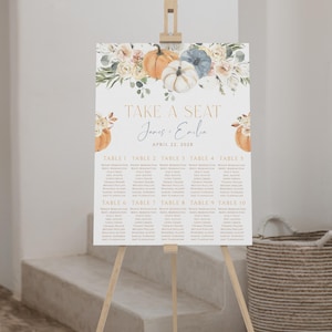 Wedding seating chart template, pumpkin modern wedding seating chart, wedding autumn pumpkin sitting plan - C043