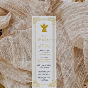Marco dorado oraciones cortas bautizo decoration, angel baptism prayer card in spanish, printable oraciones para bautizo en español - C005