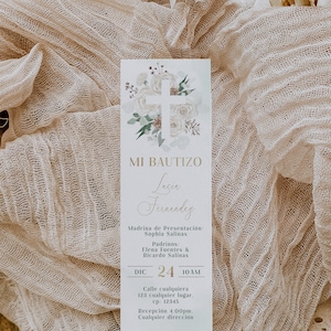 Greenery baptism boy/girl prayer card spanish printable, boho air white flowers prayer card decor, tarjeta de oraciones bautizo español - C7