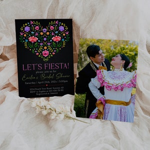 Editable Let's Fiesta bridal shower invitation, watercolor mexican floral bridal shower invite, colorful flowers wedding shower invite -C374