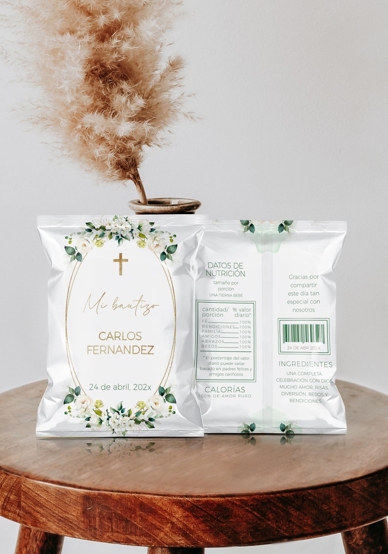 Mi Bautizo Chip Bag Template, Gender Neutral Baptism Bags Labels in ...