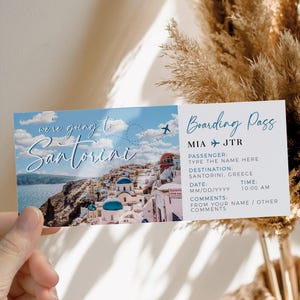 Editable trip to Santorini gift travel ticket, custom Santorini boarding pass, birthday surprise ticket, boarding pass airplane to Greece