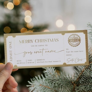 Editable fake show christmas event ticket, christmas gift certificate, special delivery from the North Pole custom, holiday invitate ticket