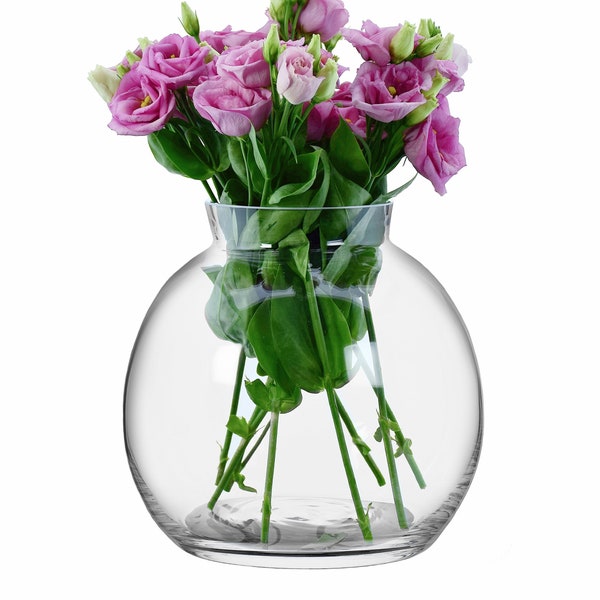 Clear Glass Round Flower Posy Vase for Seasonal Flowers, Dry Grasses and Foliage 23cm, 9.06 inches, 3L