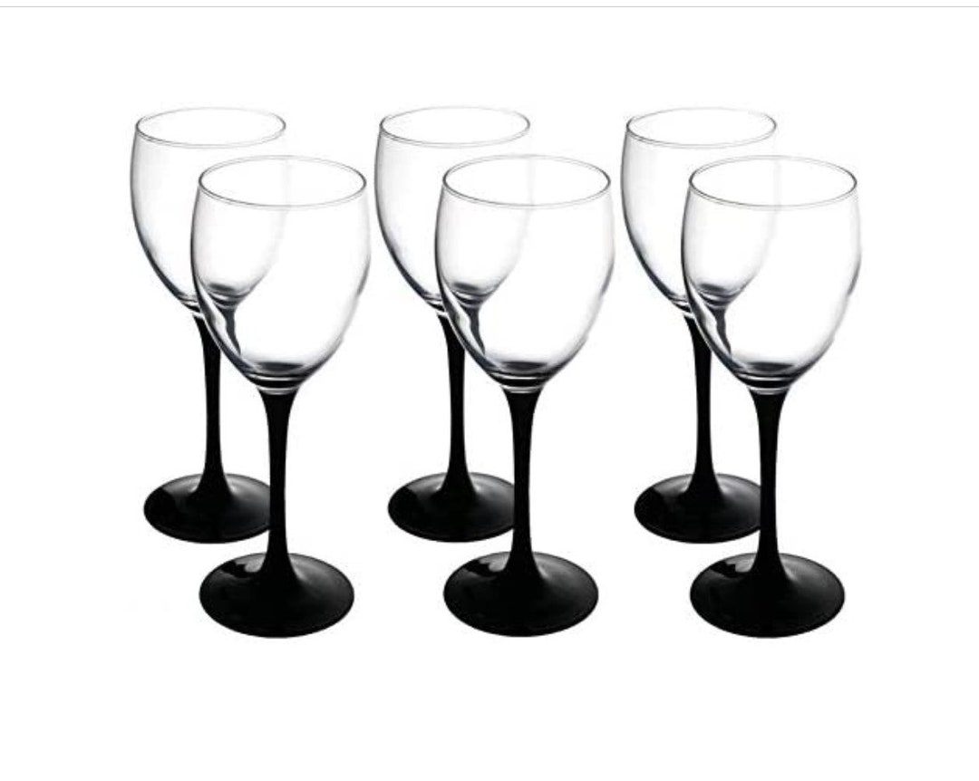 Wine Glasses Black Stem Design Capacity 250ml Set of 6 Etsy