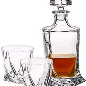 Crystal Glass Whisky Decanter 850ml & 2 Glass Tumblers 340ml Set image 2