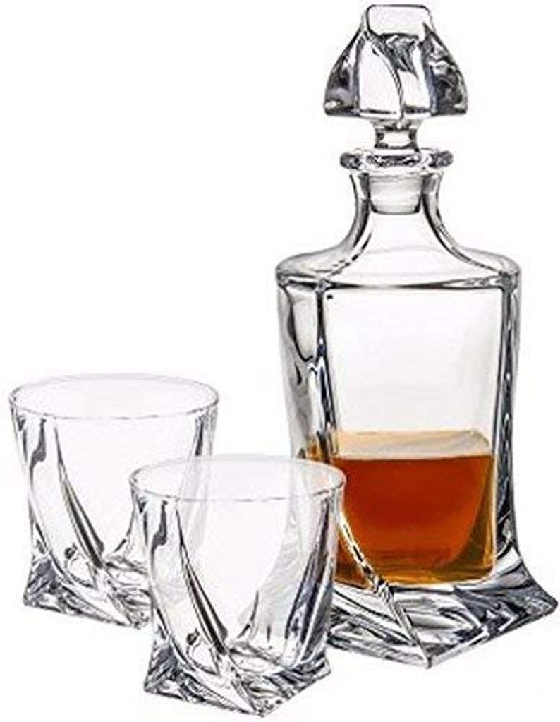 Crystal Glass Whisky Decanter 850ml & 2 Glass Tumblers 340ml Set image 2