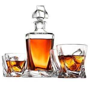 Crystal Glass Whisky Decanter 850ml & 2 Glass Tumblers 340ml Set image 5