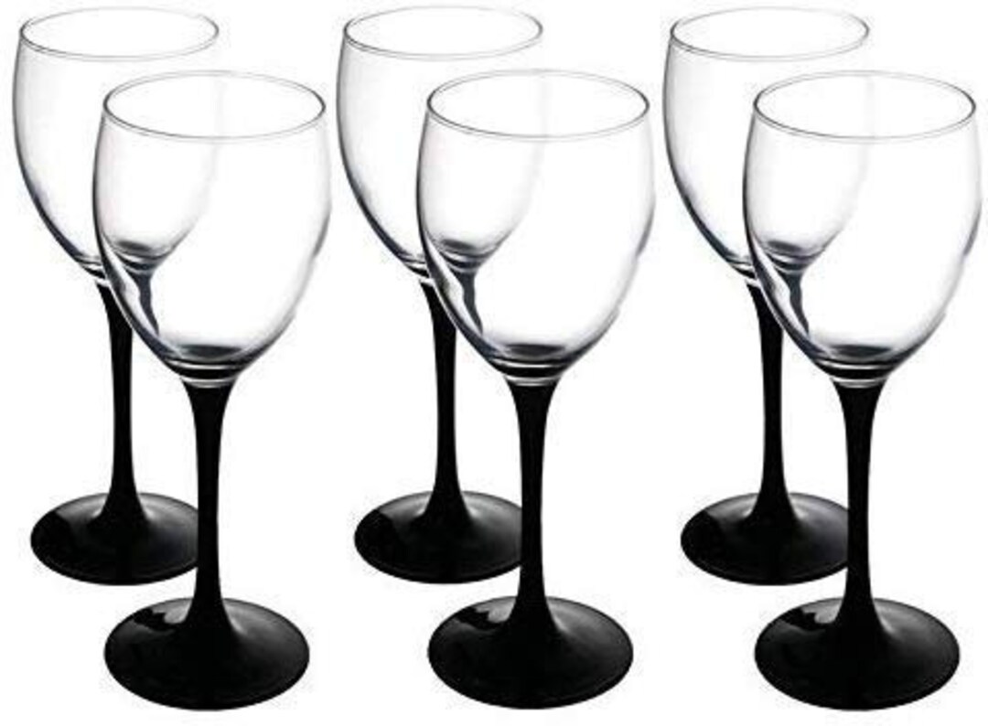 Wine Glasses Black Stem Design Capacity 330ml Set of 6 Etsy