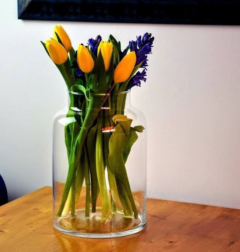 Large Hand Blown Bottle Glass Vase Round Vase 30 cm Cylinder Etsy