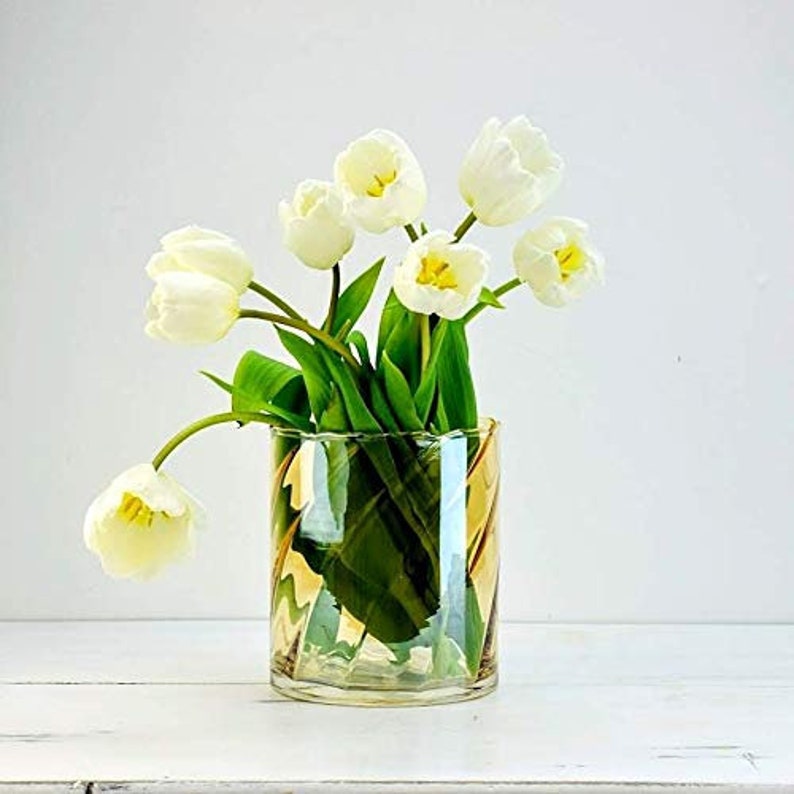 Hand Blown Artisan Glass Cylinder Flower Vase Holder Sheer Etsy