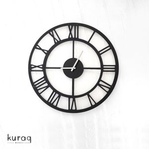 Roman Numeral 27.5 Inch Black Metal Silent Wall Clock, Large, Big Ban Style Mid Century Modern Classic Wall Clock, Unique Giant Wall Clock